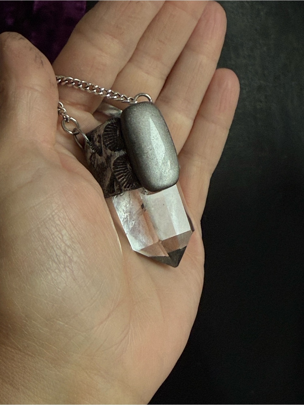 Clear quartz Crystal Point Pendant Necklace obsidian jewelry for protection - Picture 6 of 10